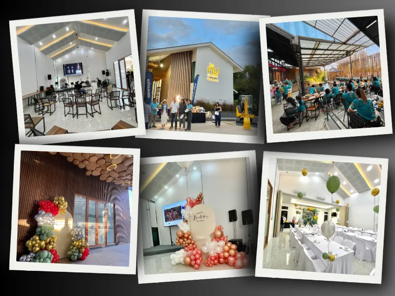 ภาพรวมการจัดงานเลี้ยงหลากหลายประเภทที่ร้านคัมขอนแก่น ทั้งงานประชุมสัมมนา งานเลี้ยงวันเกิด และงานสังสรรค์