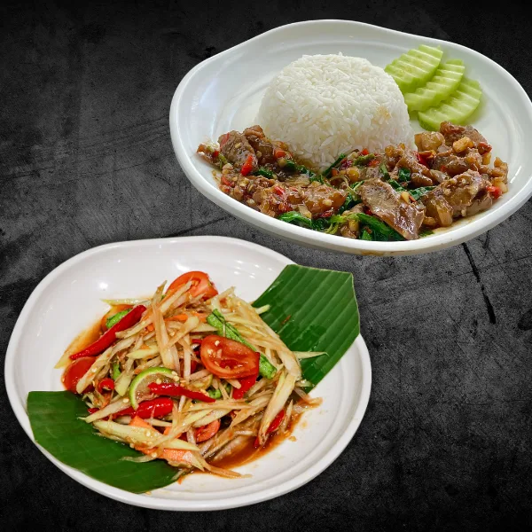 เซ็ตคู่แซ่บ กะเพราะเนื้อ + ส้มตำ