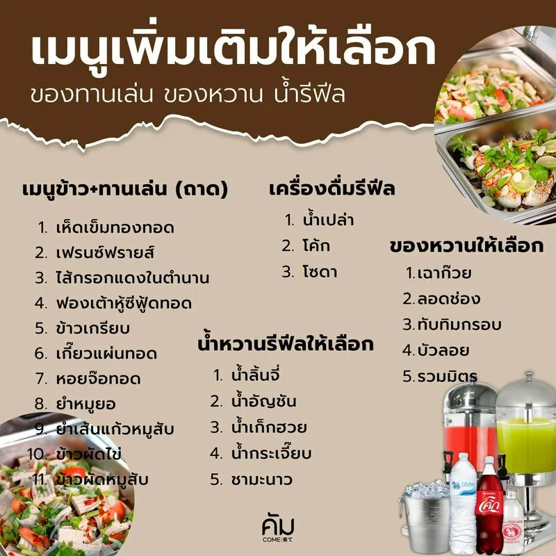 เมนูเพิ่มเติมสำหรับบุฟเฟต์ ปิ้งย่าง ชาบู ที่ ร้านคัม ขอนแก่น
