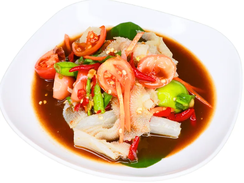 ตำเกาเหลาสไบนาง ผ้าขี้ริ้วขาวกรุบกรอบ ในน้ำส้มตำรสจัดจ้าน (ไม่ใส่เส้นมะละกอ) ร้านคัม ขอนแก่น Spicy Omasum Beef Tripe Salad (Gao Lao) at Come Khon Kaen